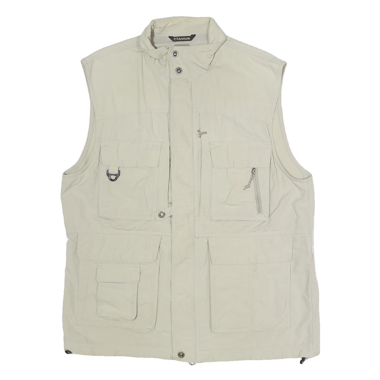 COLUMBIA Mens Beige Nylon Outdoor Jacket M Titanium Zip Utility Pockets Vest Refurbished - N/A refurbished available on Cerqular