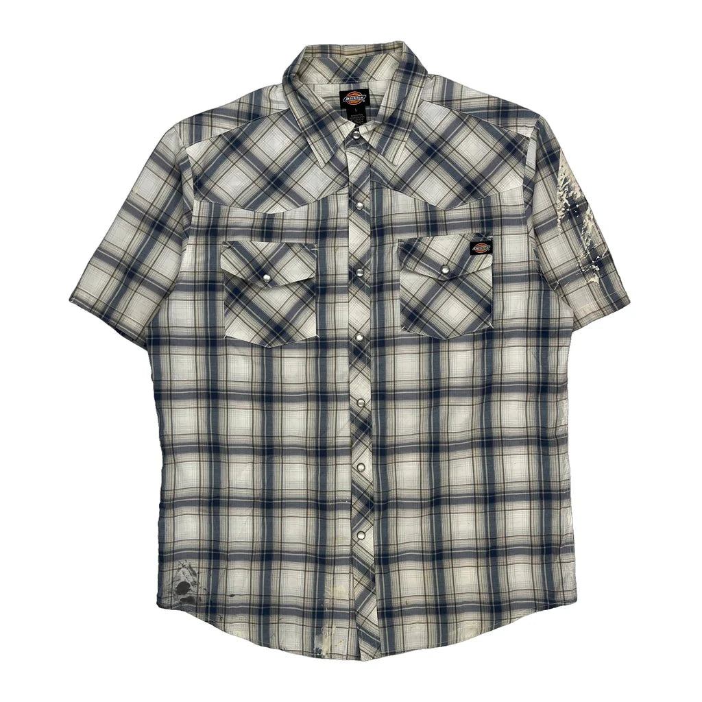 Dickies Checked Short Sleeve Shirt - Large Blue Cotton Blend Refurbished - Thrifted (note: this is a term often used to describe second- refurbished available on Cerqular