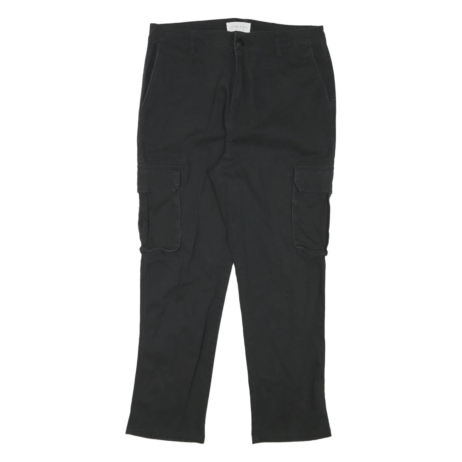 PIER ONE Mens Black Slim Cargo Cotton Blend Trousers W32 L27 Zip Pockets Refurbished - N/A refurbished available on Cerqular