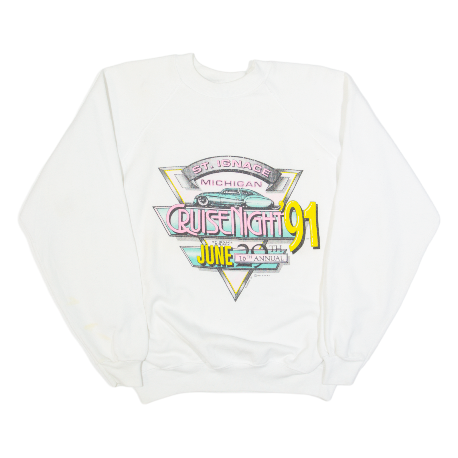 HANES Cruise Night 91 Mens Sweatshirt White 90s USA L Refurbished - N/A refurbished available on Cerqular