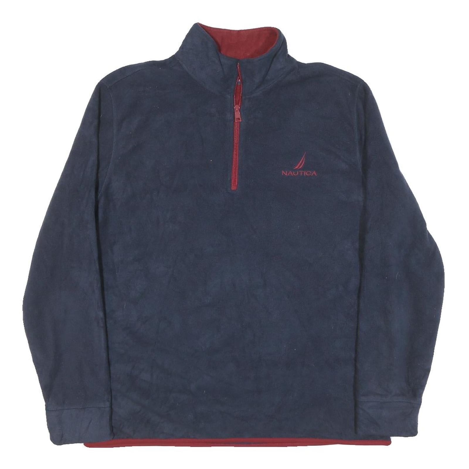 NAUTICA Mens Navy & Red Plain Jumper 1/4 Zip Polyester Blend XL Casual Warm Refurbished - N/A refurbished available on Cerqular