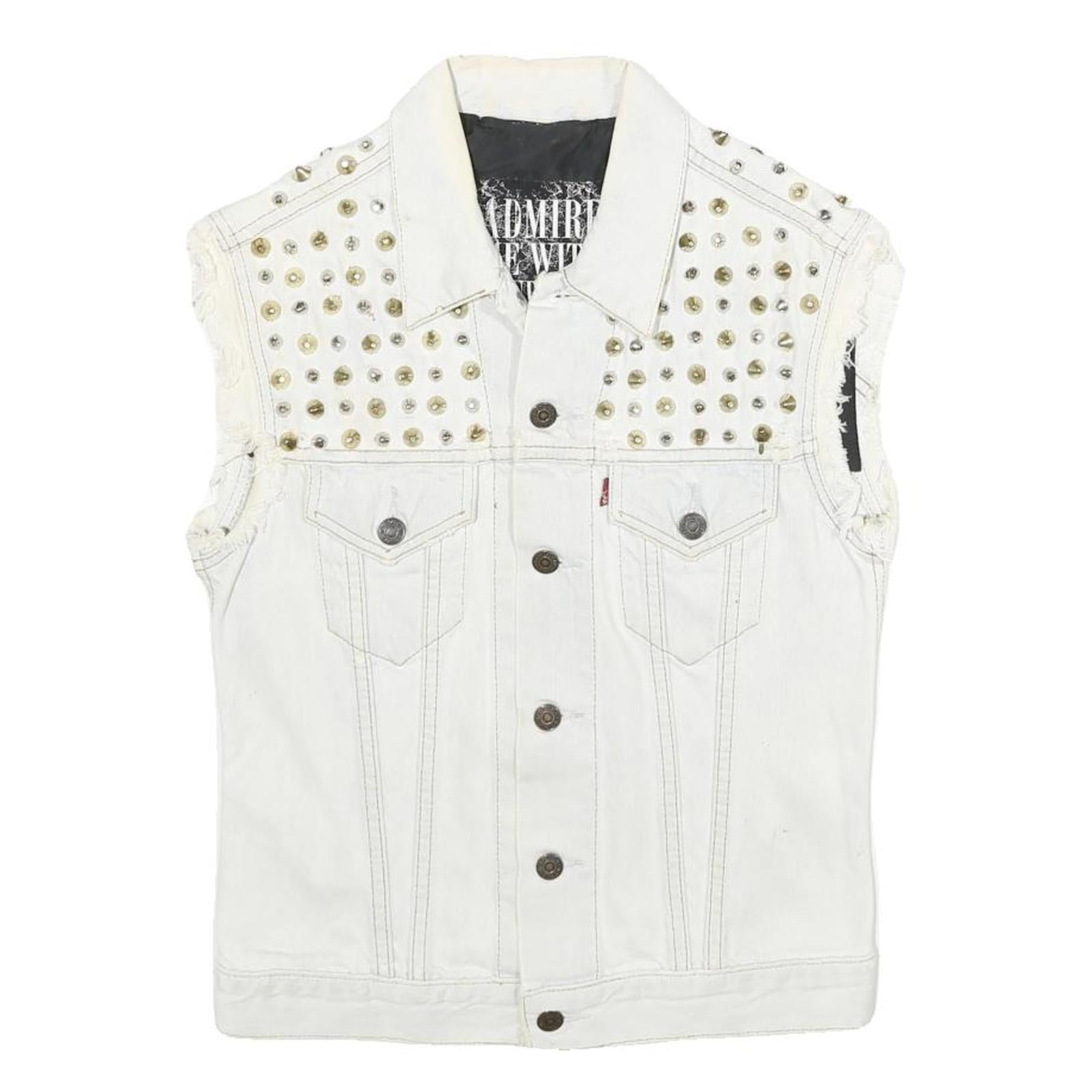 LEVI'S Womens White Studded Denim Jacket S Cotton Sleeveless Button Fasten Refurbished - N/A refurbished available on Cerqular