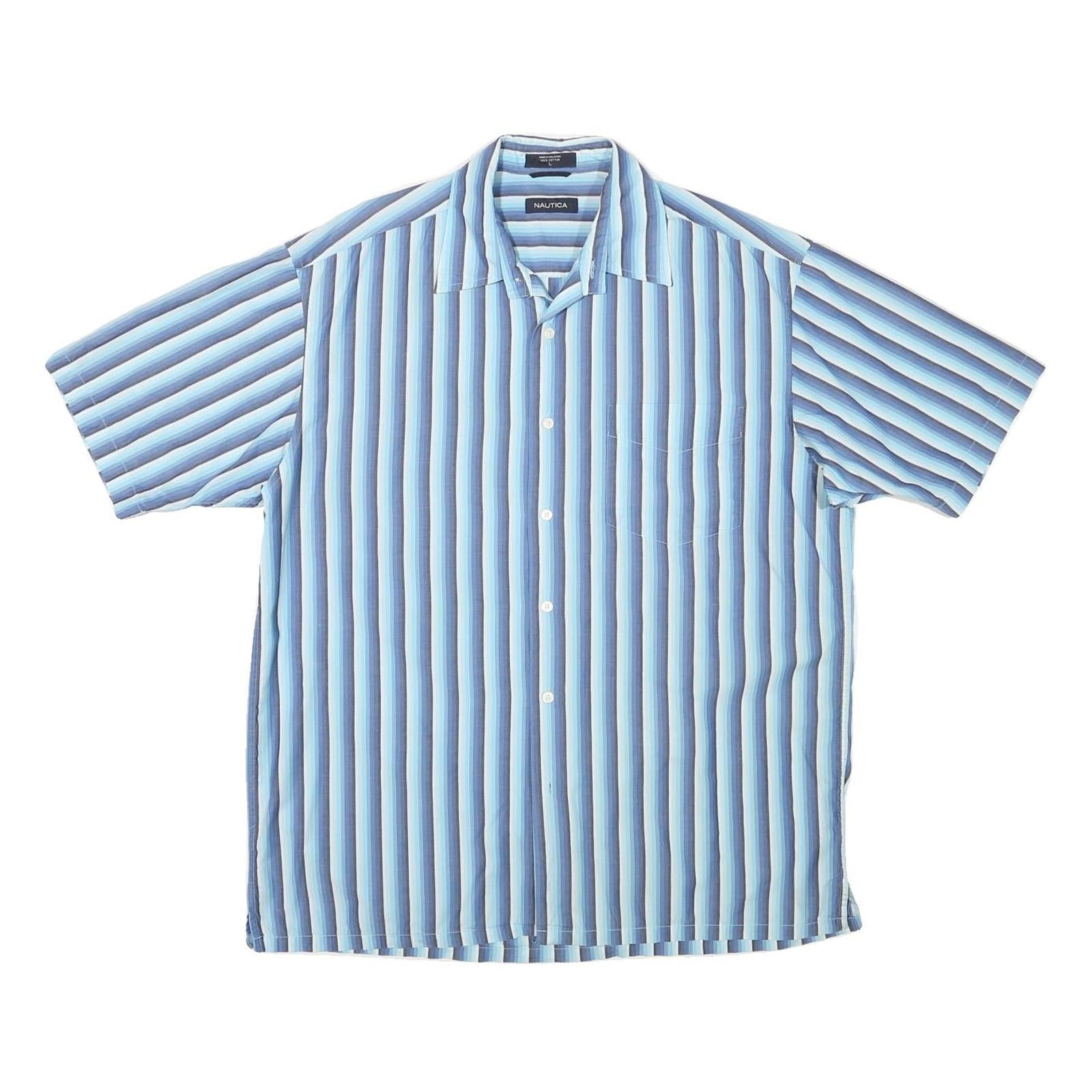 NAUTICA Mens Blue & White Striped Shirt L Cotton Blend Casual Button Front Refurbished - N/A refurbished available on Cerqular