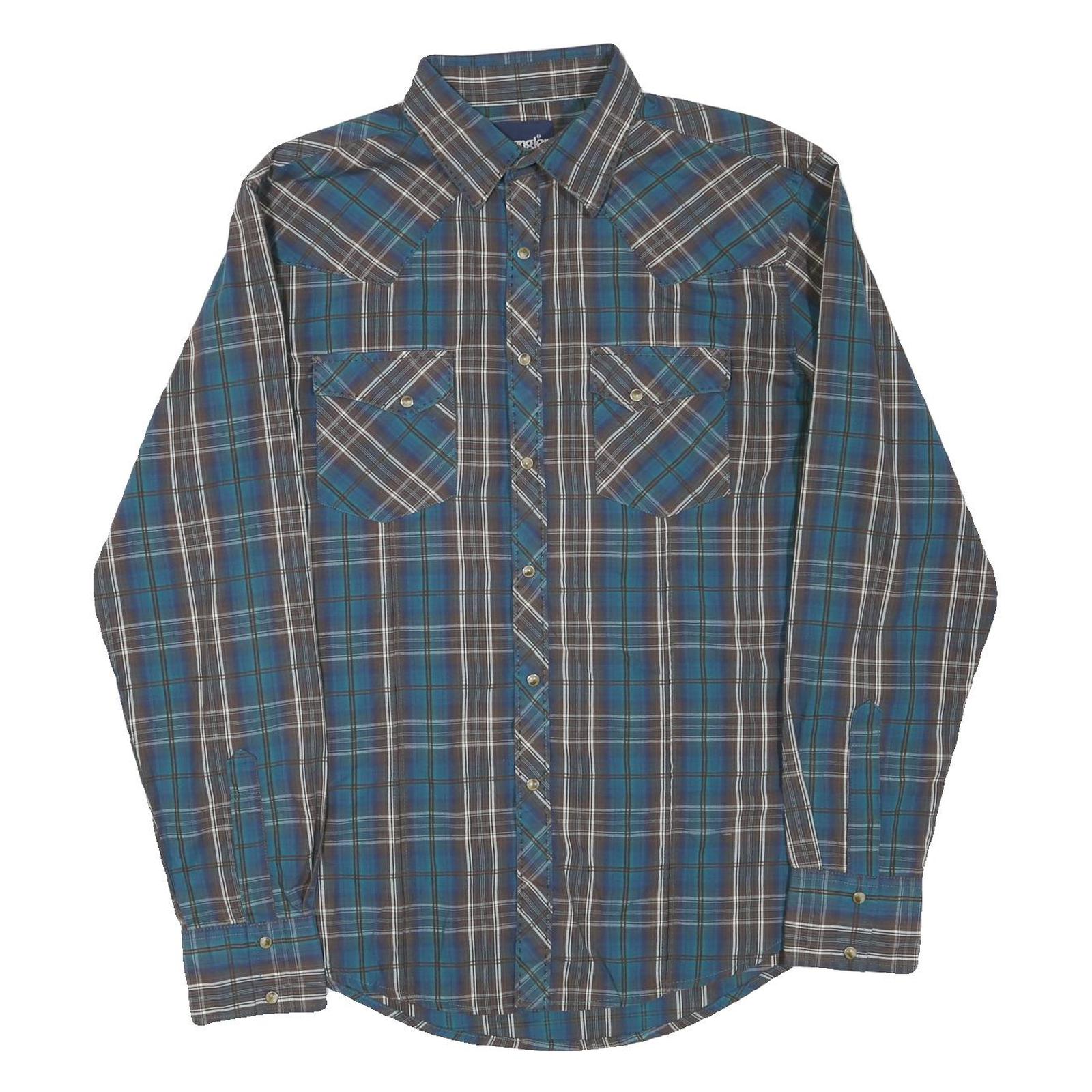 WRANGLER Mens Blue Brown Check Shirt L Long Sleeve Cotton Blend Western Style Refurbished - N/A refurbished available on Cerqular