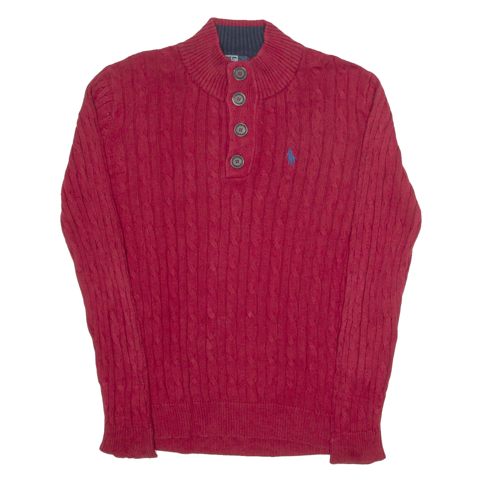 POLO RALPH LAUREN Mens Jumper Red Button Neck Cable Knit S Refurbished - N/A refurbished available on Cerqular