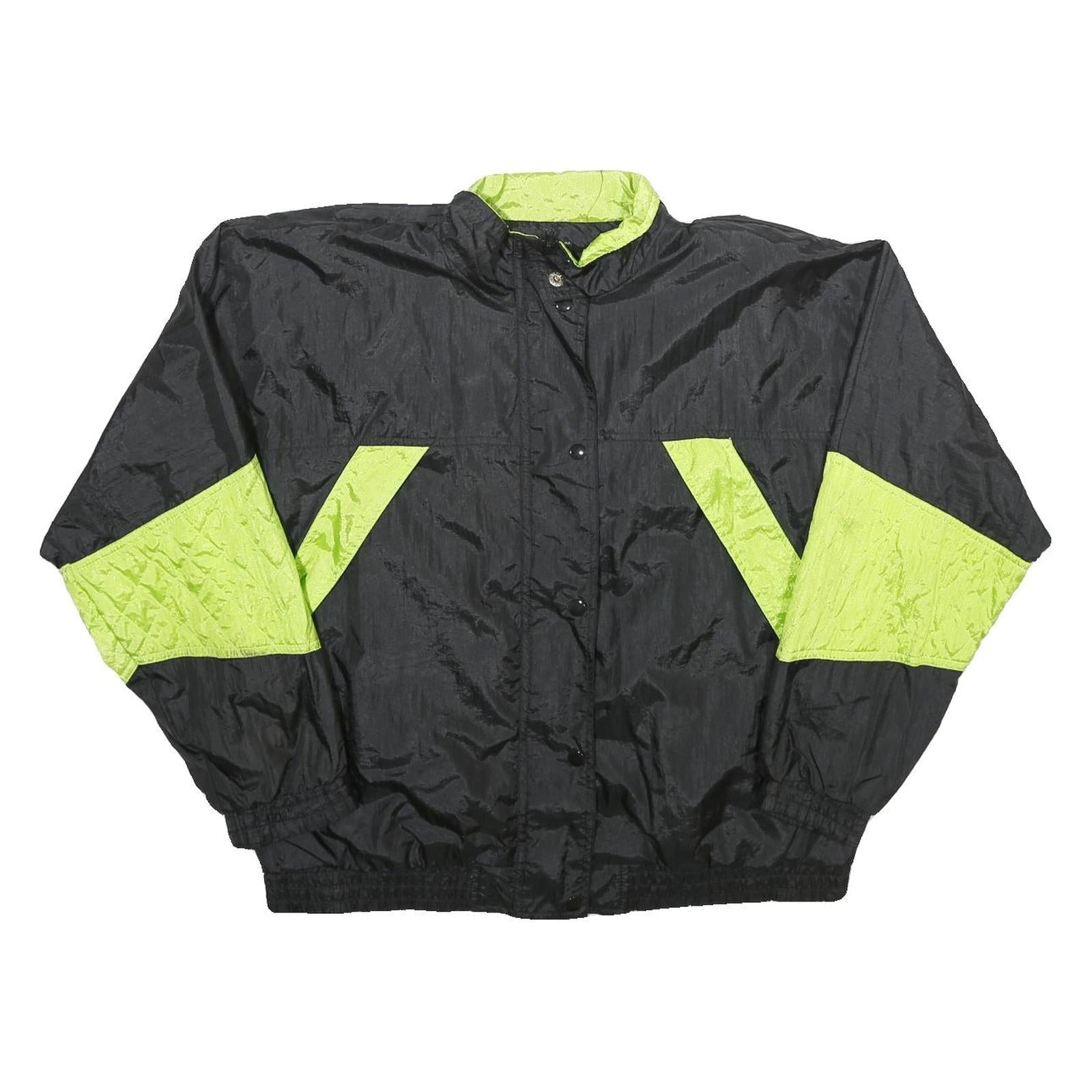 SPORT ESSENTIALS Womens Black & Neon Lightweight Nylon Zip Jacket L Retro Refurbished - N/A refurbished available on Cerqular