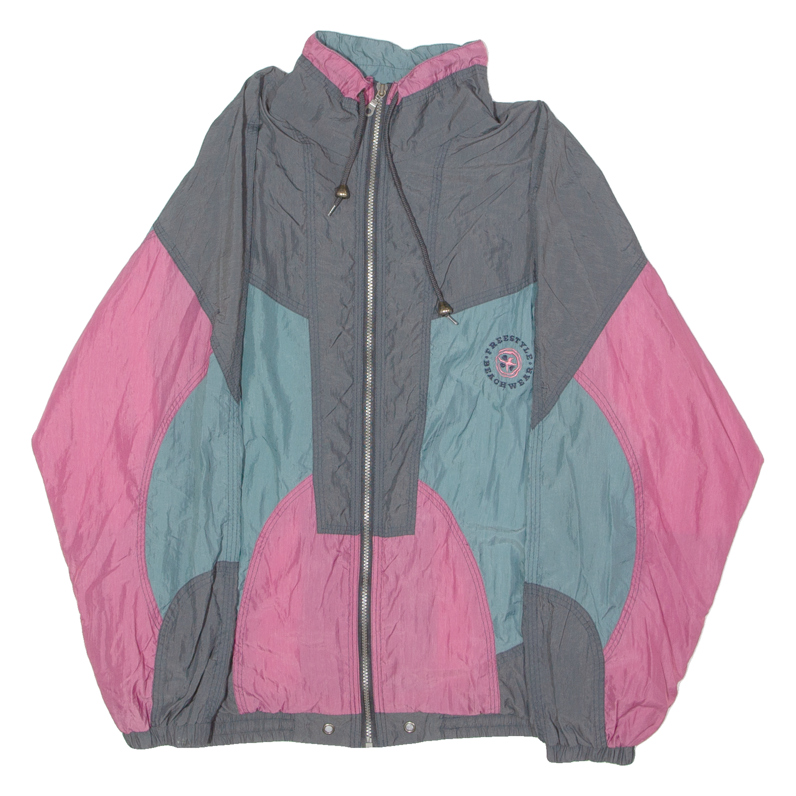 FREESTYLE BEACHWEAR Womens Shell Jacket Black 80s Colourblock XL Refurbished - N/A refurbished available on Cerqular