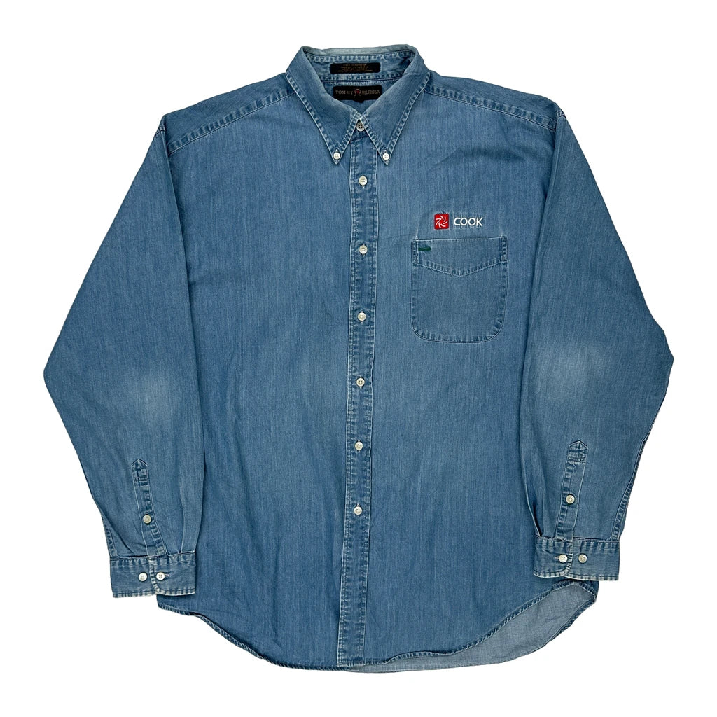 Cook Logo Tommy Hilfiger Denim Shirt - XL Blue Cotton Refurbished - Thrifted (note: this is a term often used to describe second- refurbished available on Cerqular