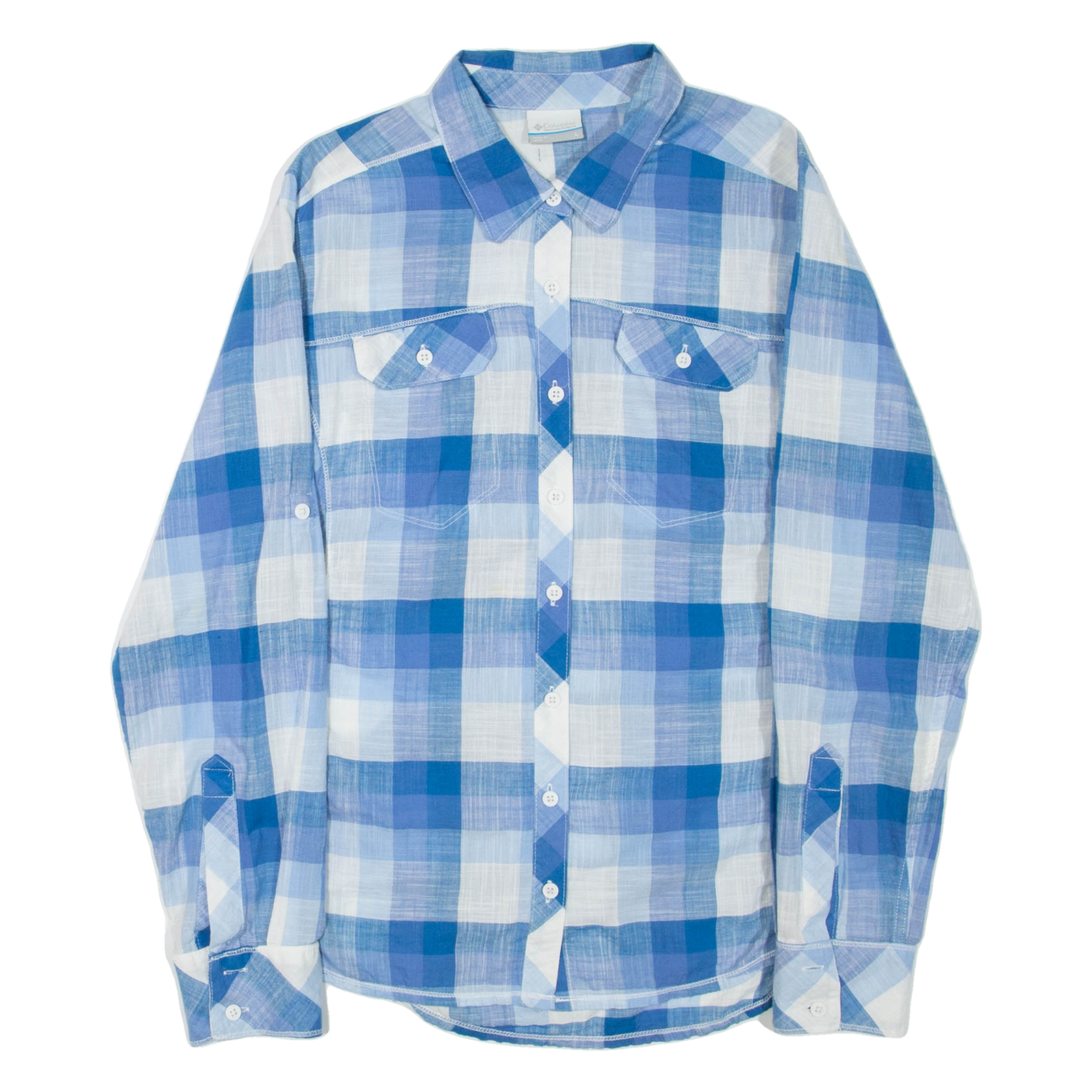 COLUMBIA Womens Shirt Blue Check Long Sleeve L Refurbished - N/A refurbished available on Cerqular