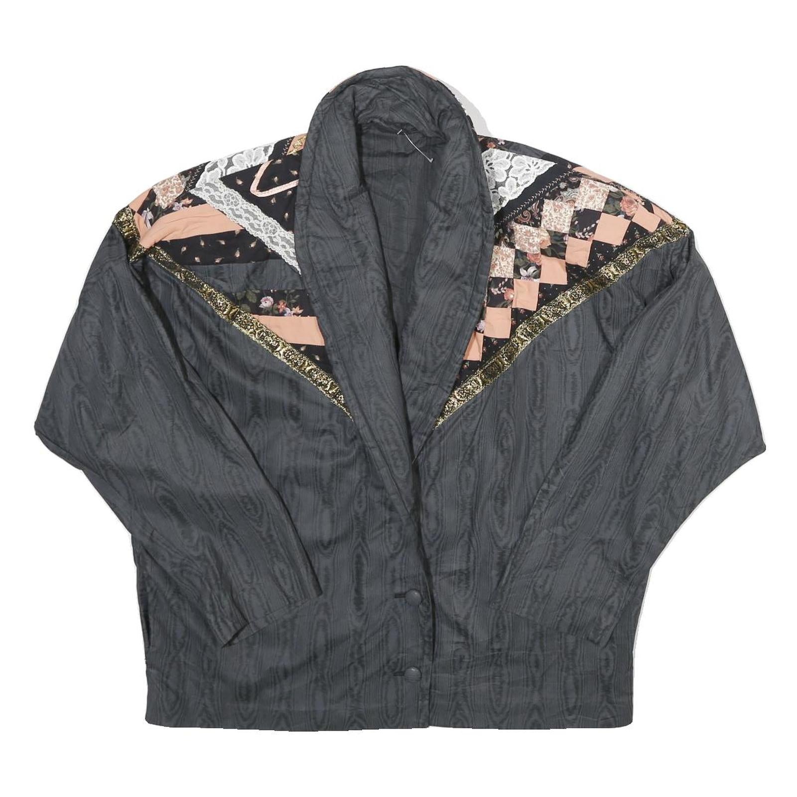 Womens Black Patchwork Button Jacket One Size Woven Patchwork Design Refurbished - N/A refurbished available on Cerqular