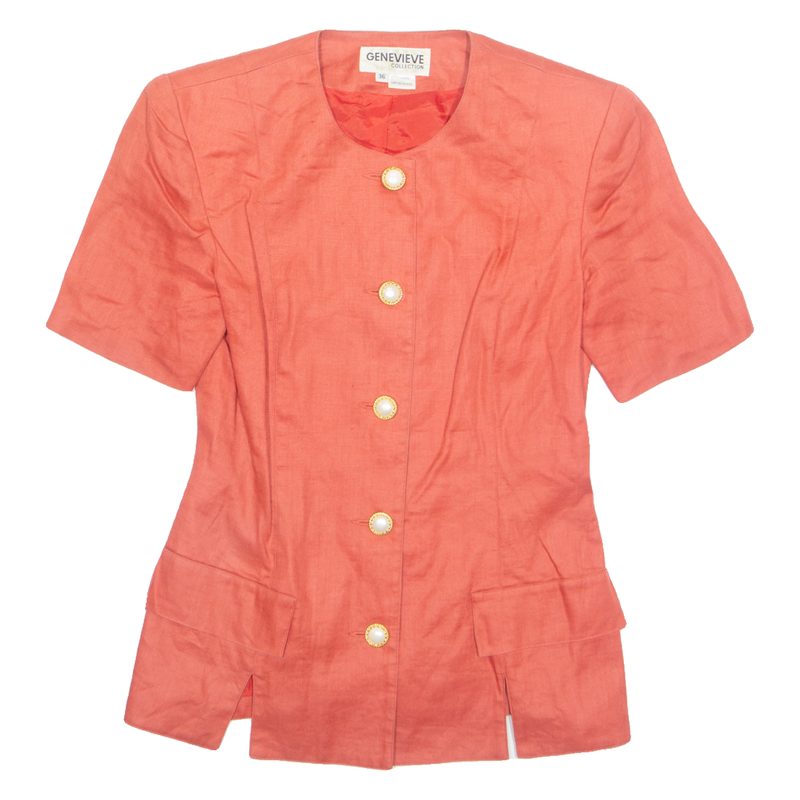 GENEVIEVE Womens Blazer Jacket Orange Linen 90s S Refurbished - N/A refurbished available on Cerqular