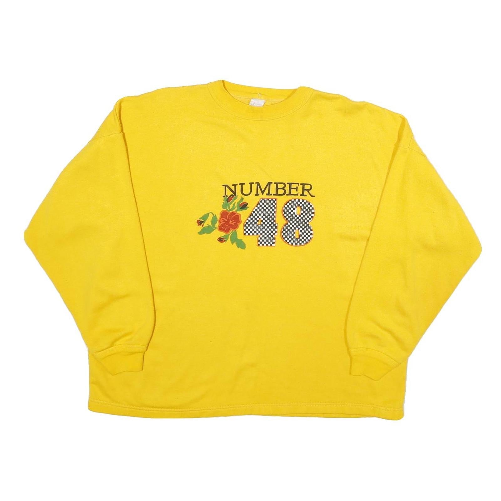 Womens Yellow Number 48 Crew Neck Sweatshirt L Cotton Blend Casual Pullover Refurbished - N/A refurbished available on Cerqular