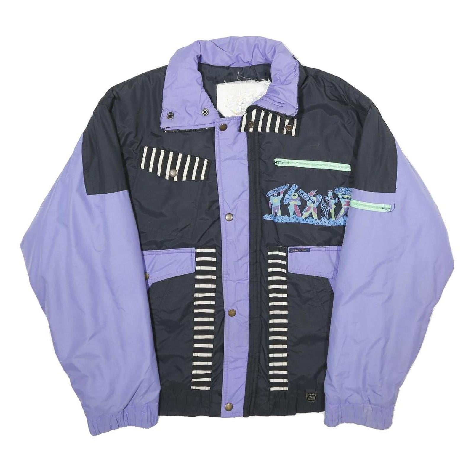 POLAR PATROL Mens Black & Lilac Abstract Nylon Jacket M Zip Casual Refurbished - N/A refurbished available on Cerqular