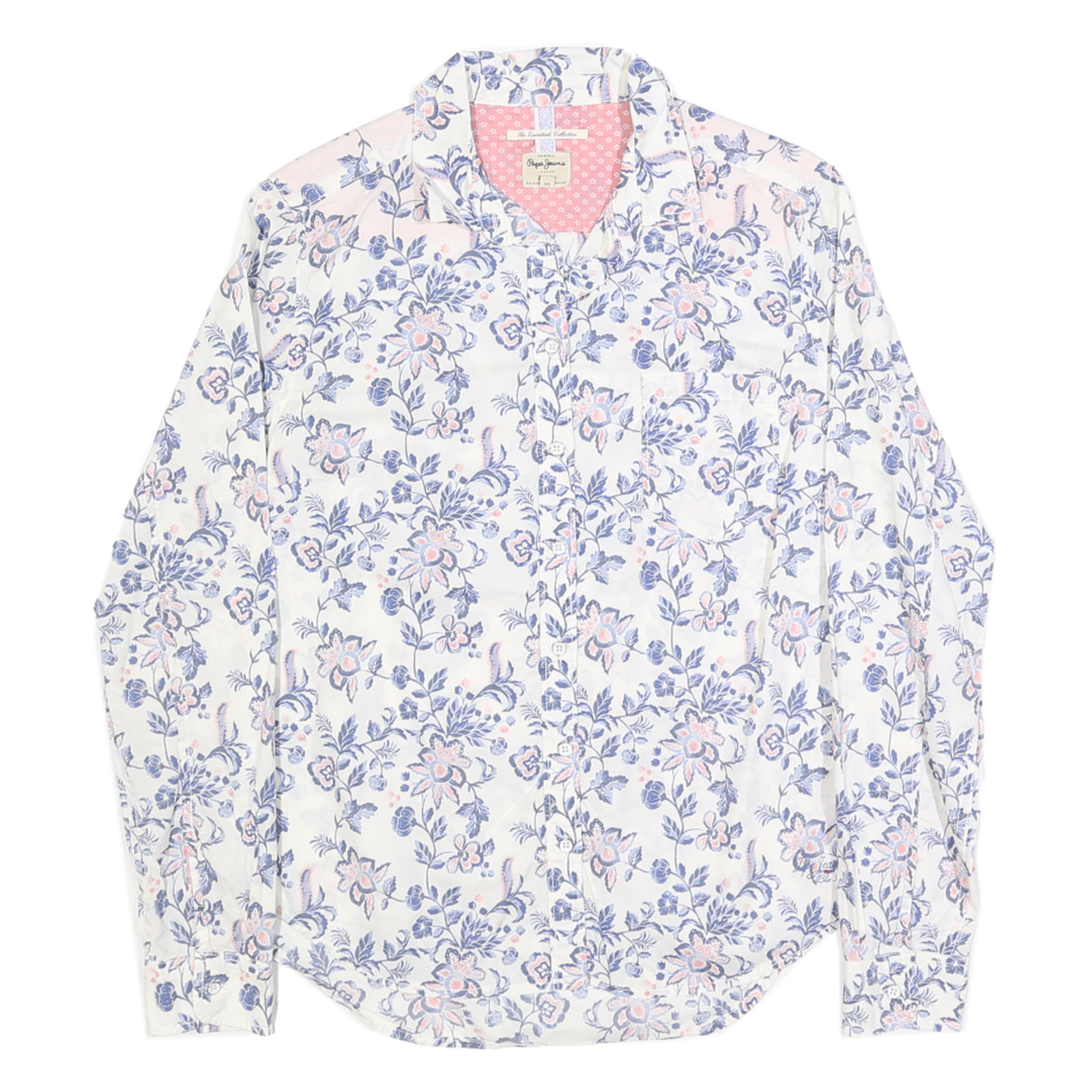 PEPE JEANS Womens White Blue Floral Shirt S Cotton Long Sleeve Button Casual Refurbished - N/A refurbished available on Cerqular