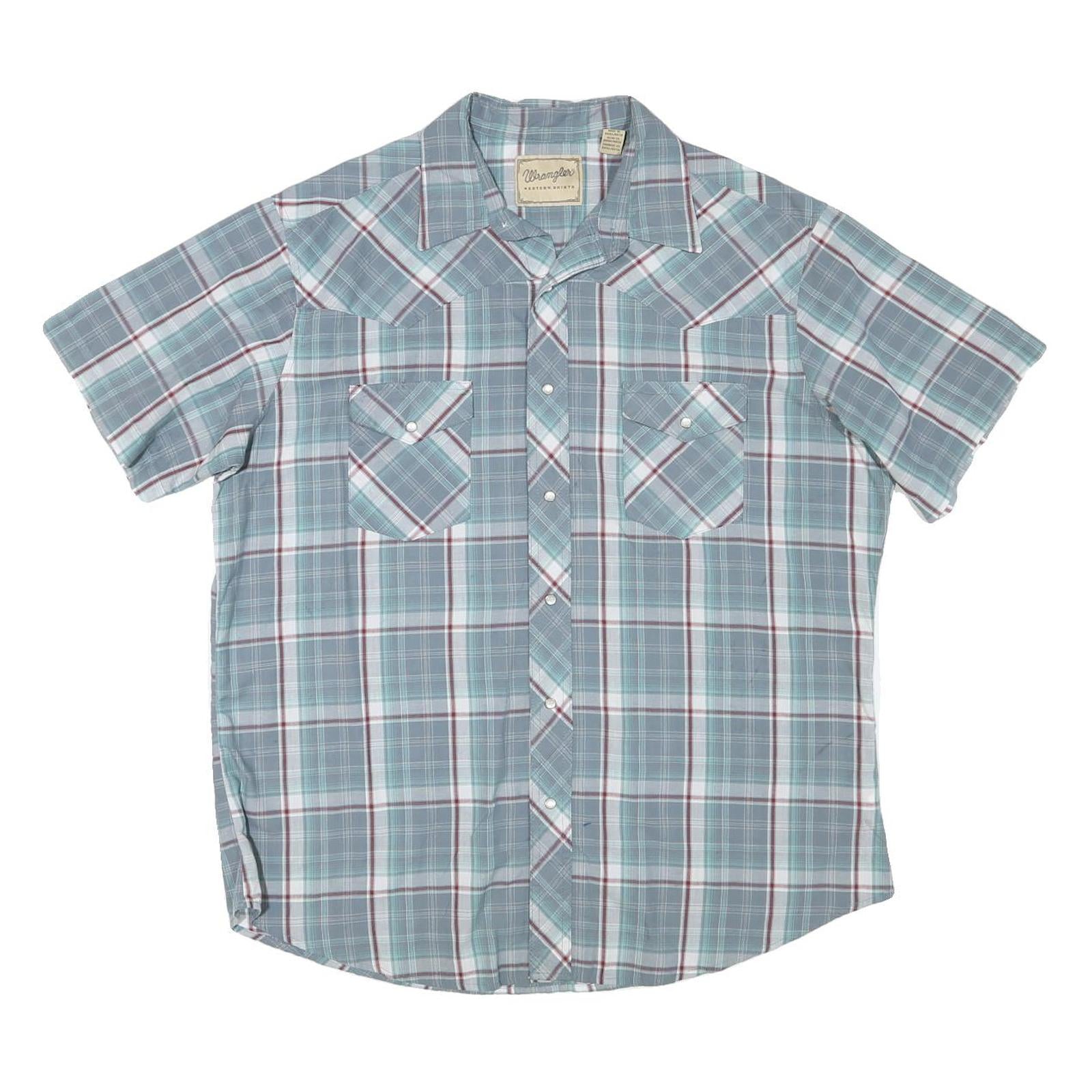 WRANGLER Mens Blue & White Check Short Sleeve Shirt XL Casual Western Style Refurbished - N/A refurbished available on Cerqular