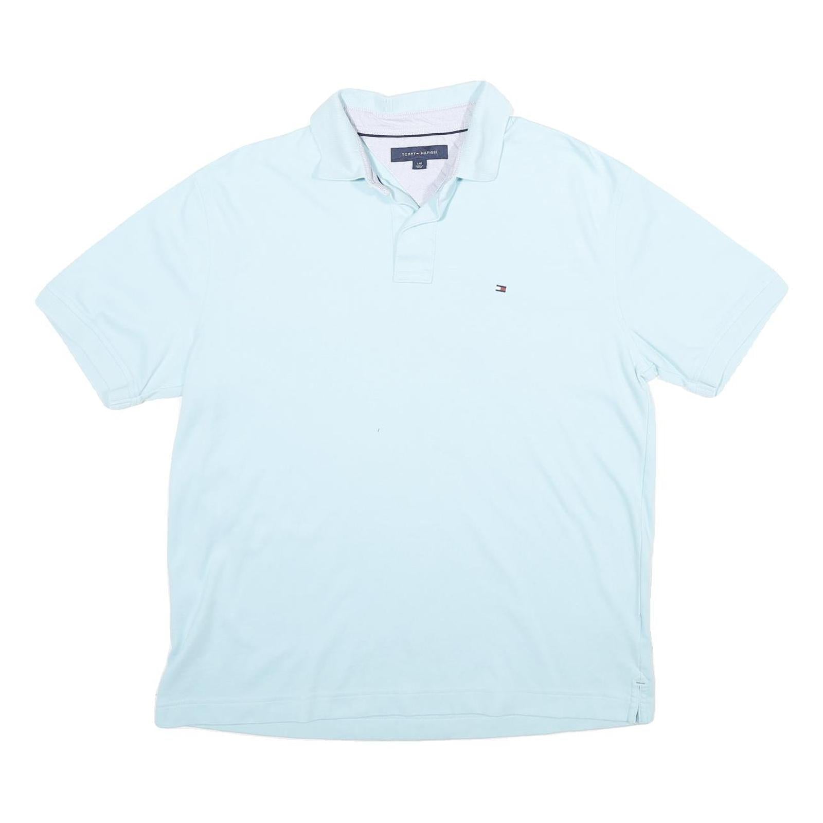 TOMMY HILFIGER Mens Light Blue Short Sleeve Plain Polo Shirt L Cotton Classic Refurbished - N/A refurbished available on Cerqular