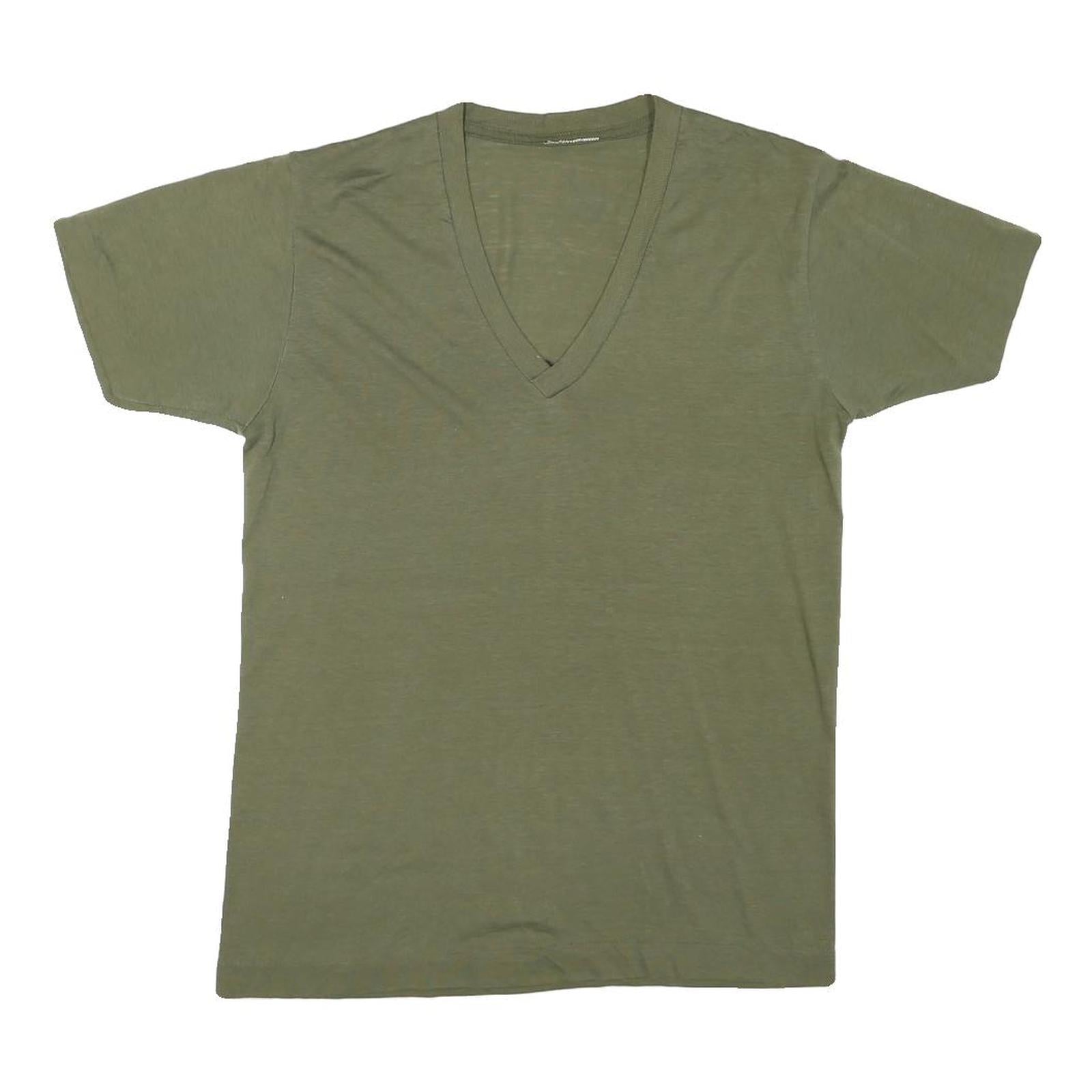 Mens Green V-Neck Plain Cotton Blend T-Shirt S Short Sleeve Casual Refurbished - N/A refurbished available on Cerqular