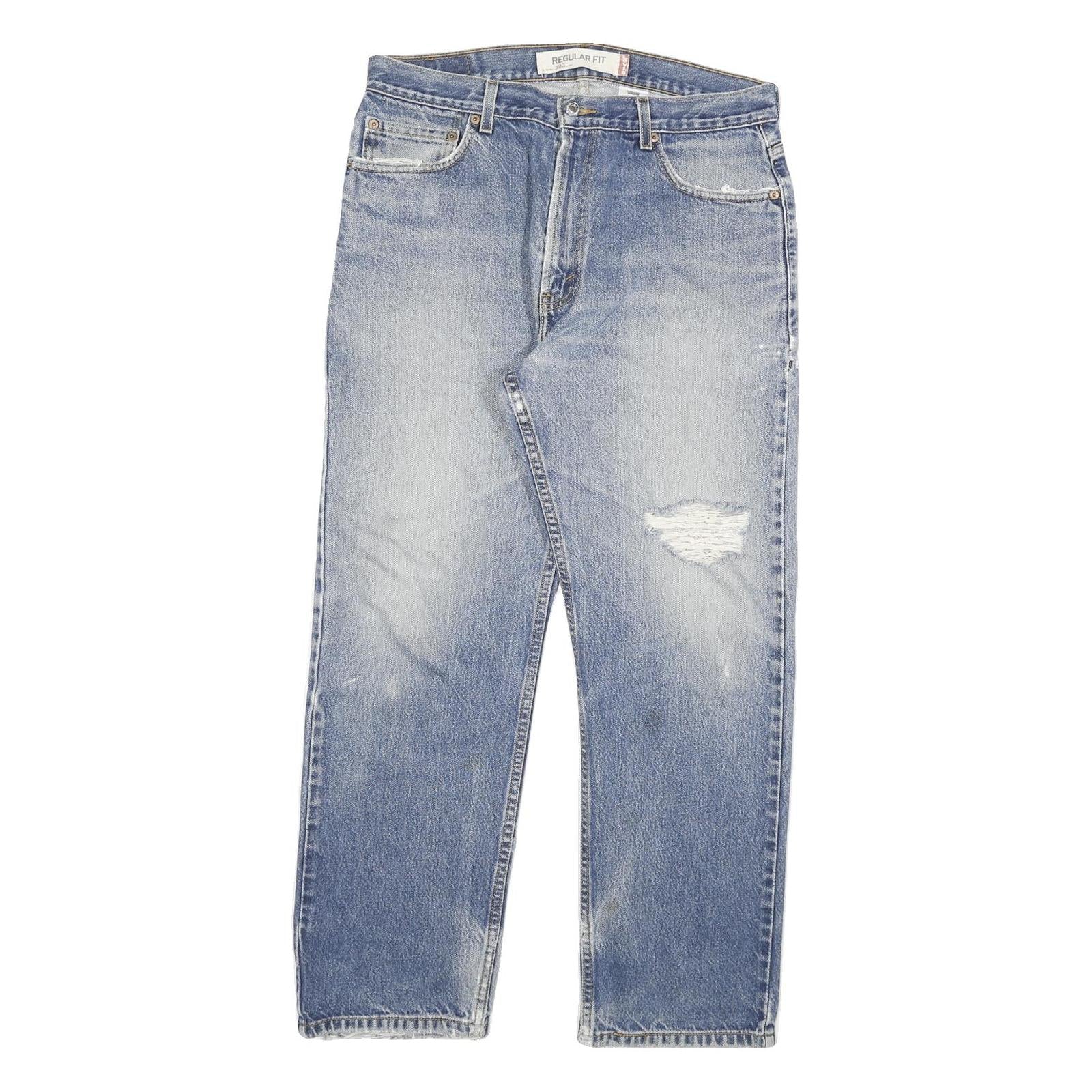 LEVI'S 505 Mens Jeans Blue Regular Straight Denim Medium W32 L29 Distressed Refurbished - N/A refurbished available on Cerqular