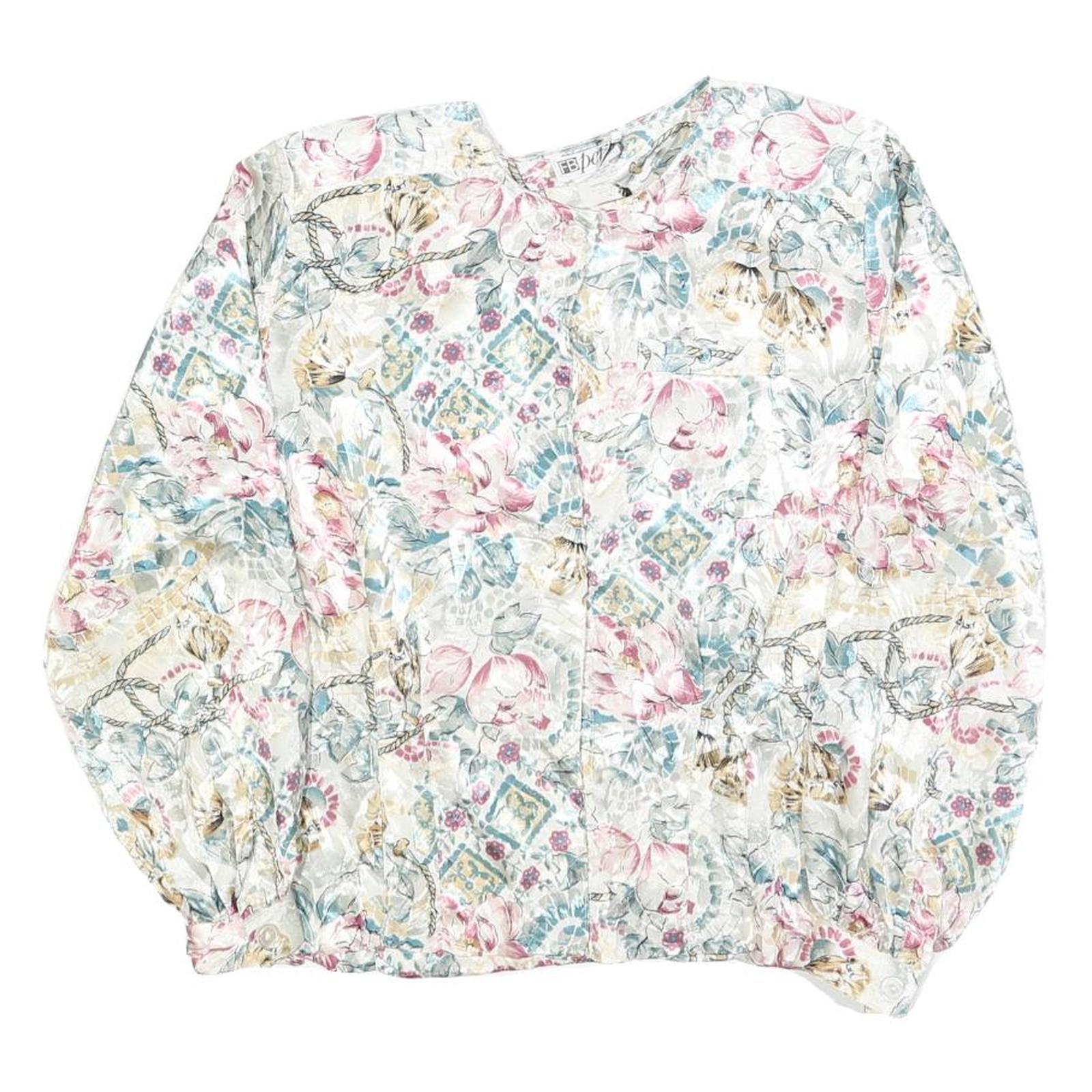 FB PETIE Womens Cream Floral Print Blouse Long Sleeve Round Neck S Light Top Refurbished - N/A refurbished available on Cerqular