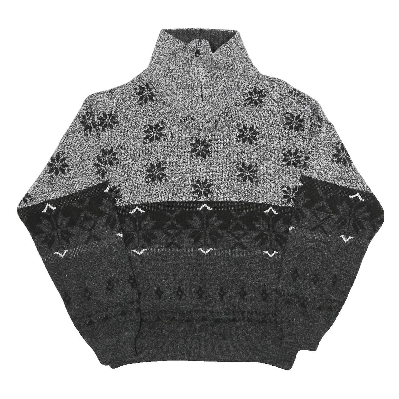 NICK TAYLOR SPORTSWEAR Mens Grey Black Patterned Roll Neck Chunky Knit Jumper L Refurbished - N/A refurbished available on Cerqular