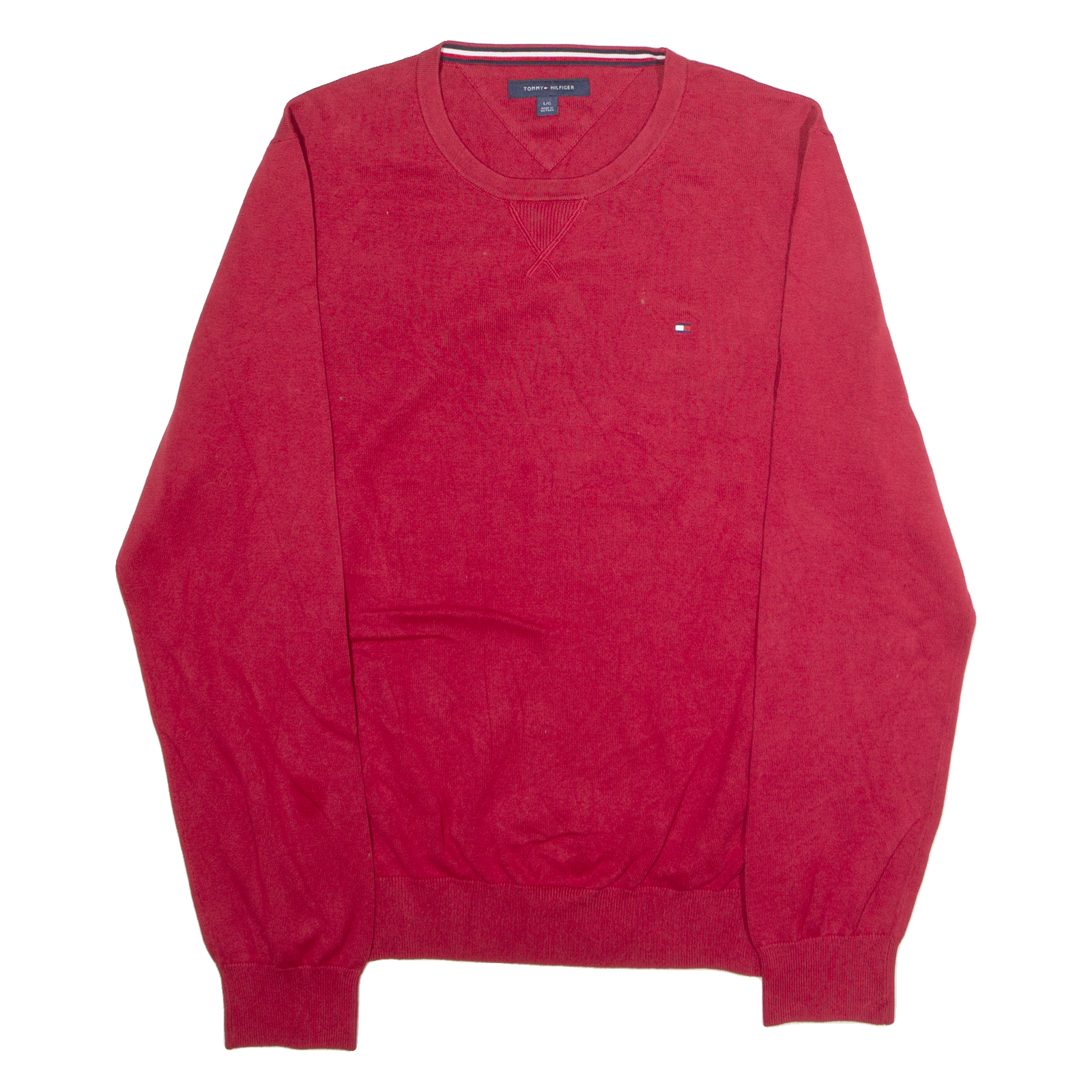 TOMMY HILFIGER Mens Jumper Red Crew Neck Tight Knit L Refurbished - N/A refurbished available on Cerqular