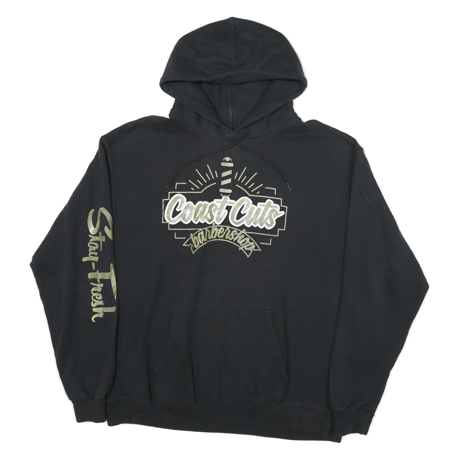 CHAMPION Mens Black Coast Cuts Barbershop Pullover Hoodie XL Printed Sleeve Refurbished - N/A refurbished available on Cerqular