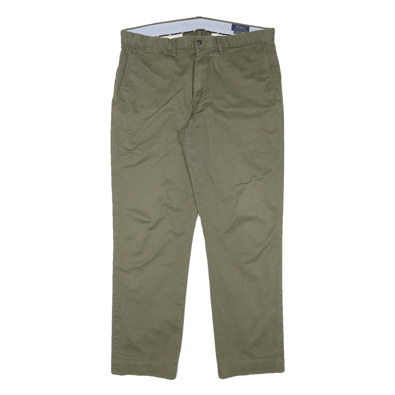 POLO RALPH LAUREN Mens Regular Fit Olive Cotton Blend Straight Leg Trousers W35 Refurbished - N/A refurbished available on Cerqular