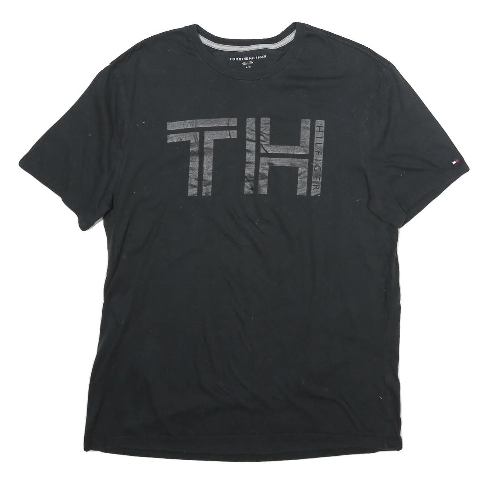 TOMMY HILFIGER Mens Black Graphic T-Shirt L Short Sleeve Crew Neck Logo Refurbished - N/A refurbished available on Cerqular