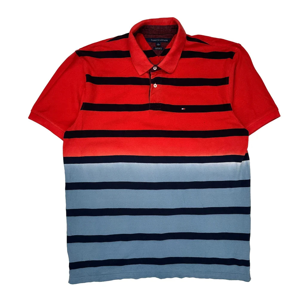 Tommy Hilfiger Striped Polo Shirt - 2XL Blue Cotton Refurbished - Thrifted (note: this is a term often used to describe second- refurbished available on Cerqular