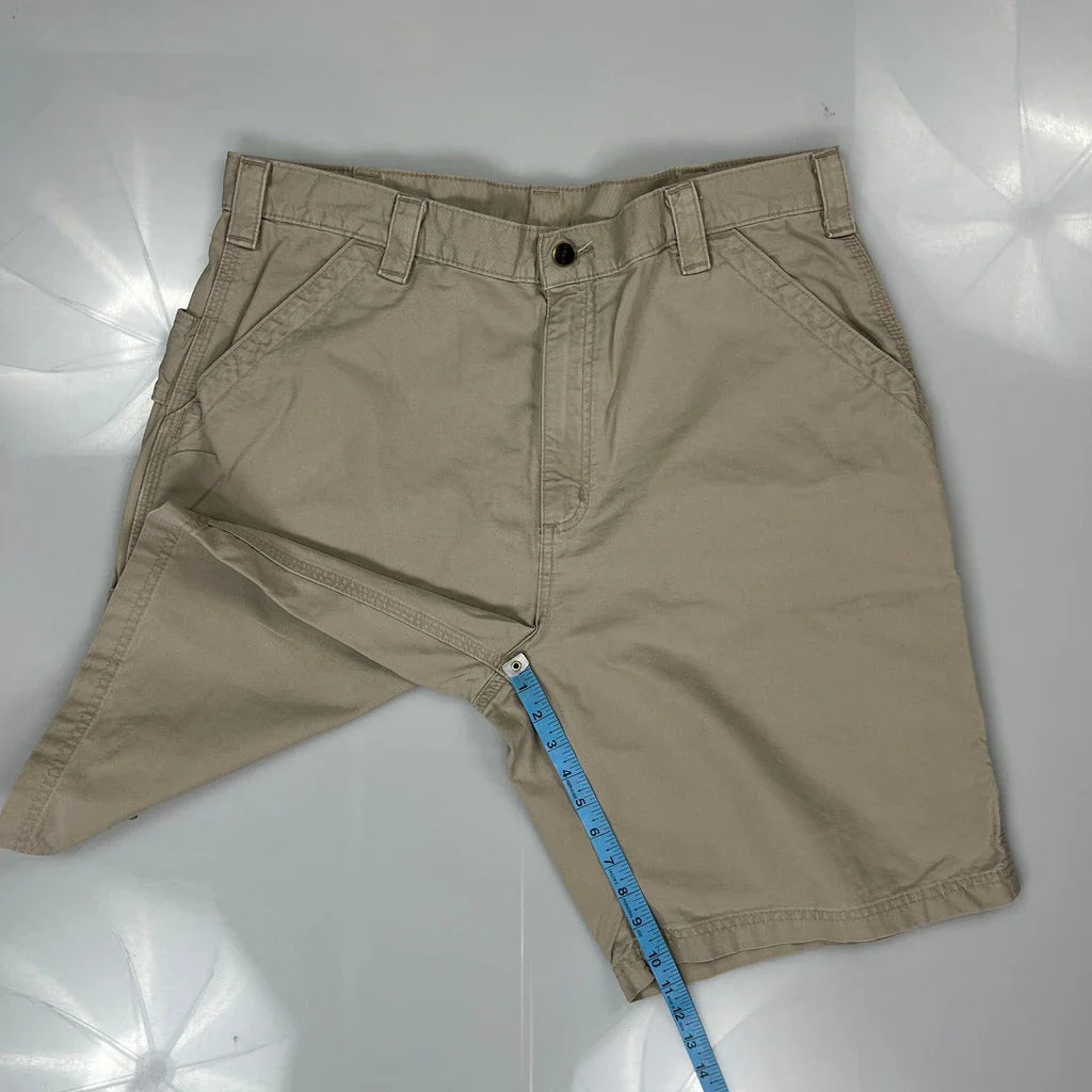 Carhartt Carpenter Shorts - 38W 9L Beige Cotton Refurbished - Thrifted (note: this is a term often used to describe second- refurbished available on Cerqular
