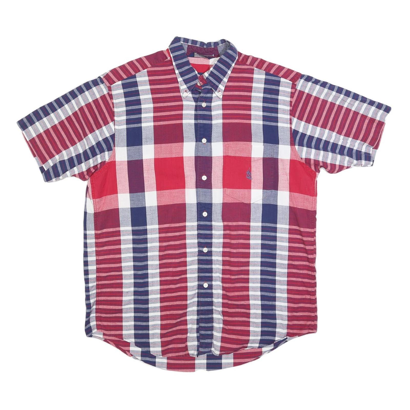 NAUTICA Mens Red & Blue Check Shirt XL Cotton Blend Casual Short Sleeve Button Refurbished - N/A refurbished available on Cerqular