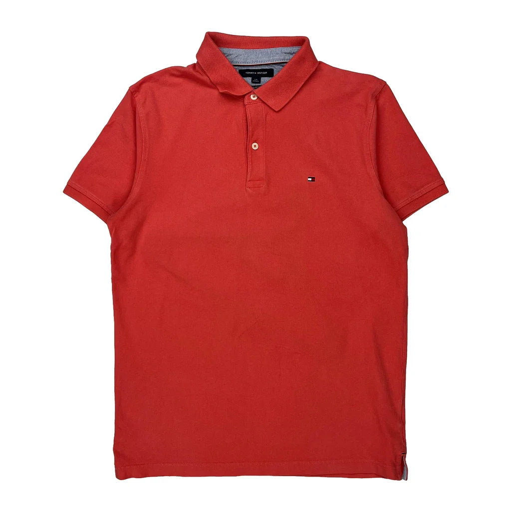 Tommy Hilfiger Slim Fit Polo Shirt - Large Red Cotton Refurbished - Thrifted (note: this is a term often used to describe second- refurbished available on Cerqular