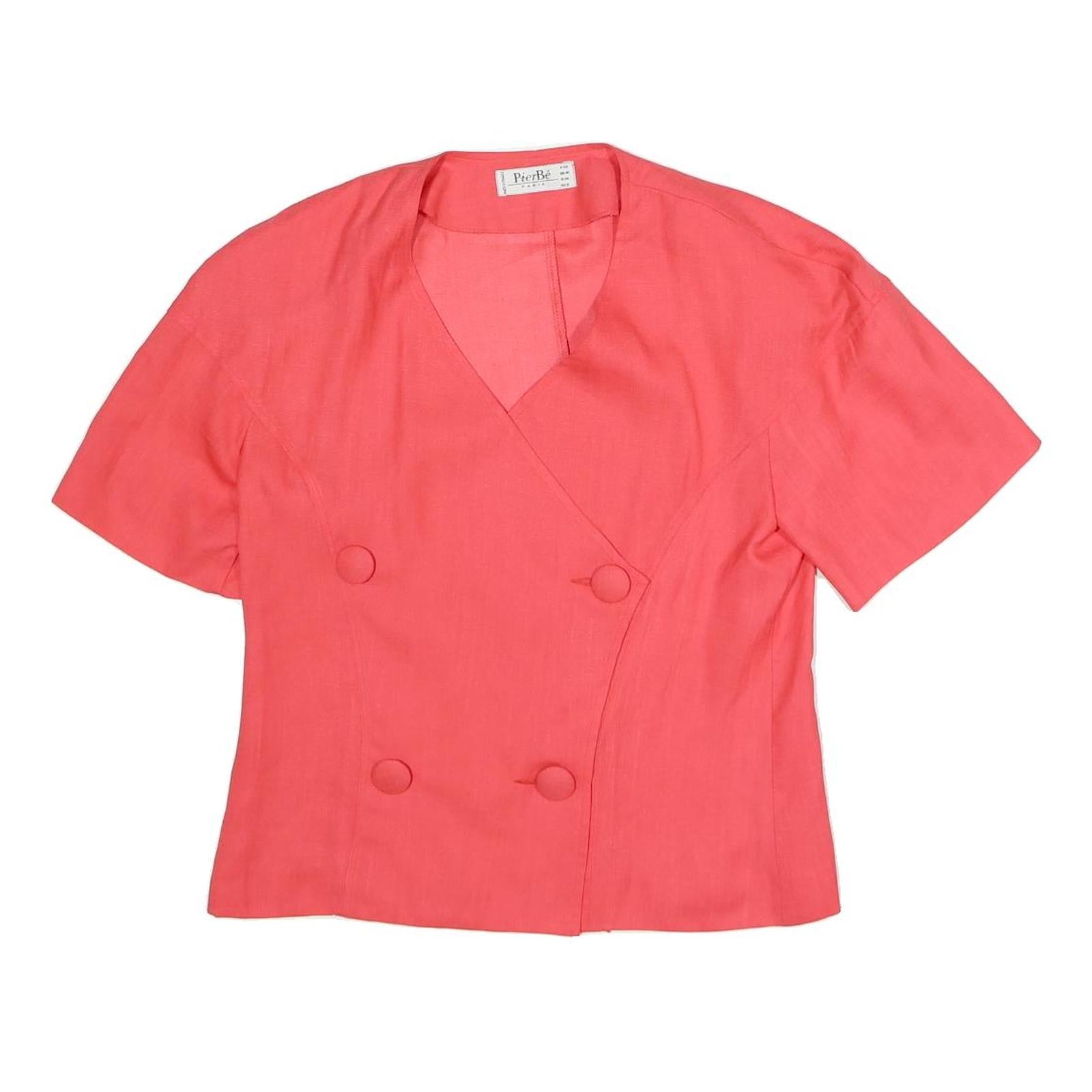 PIER BE PARIS Womens Coral Double Breasted Short Sleeve V-Neck Cotton Blend Top Refurbished - N/A refurbished available on Cerqular