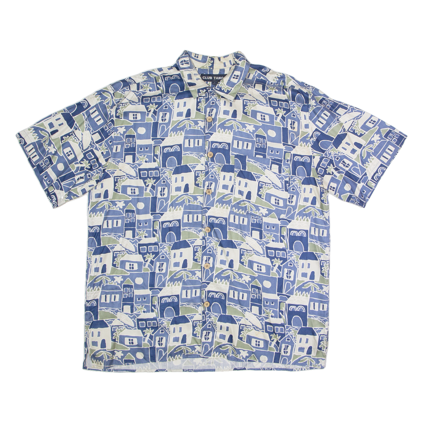 CLUB TANGO Mens Shirt Blue Silk Crazy Pattern L Refurbished - N/A refurbished available on Cerqular