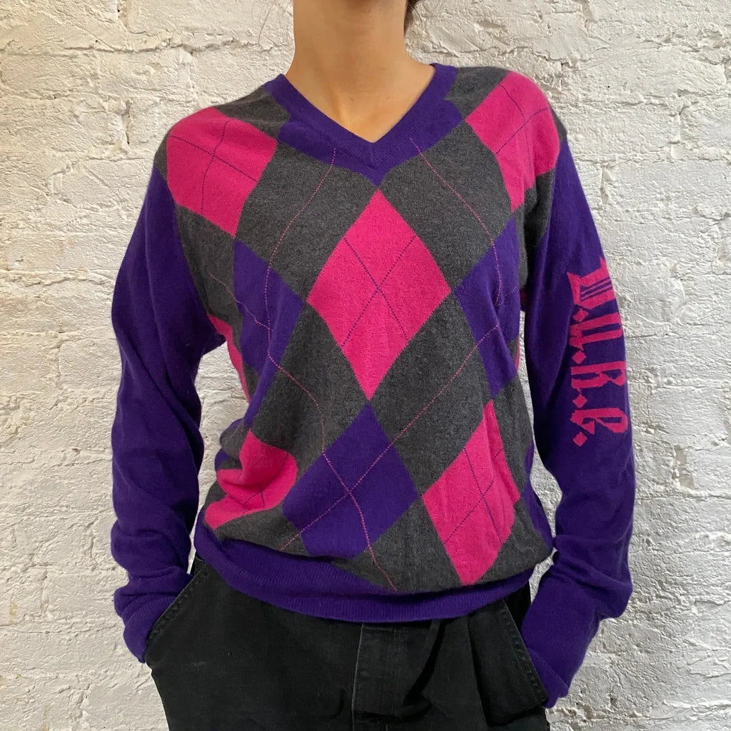 Duke Argyle Jumper - Large Multicoloured Wool Blend Refurbished - Thrifted (note: this is a term often used to describe second- refurbished available on Cerqular