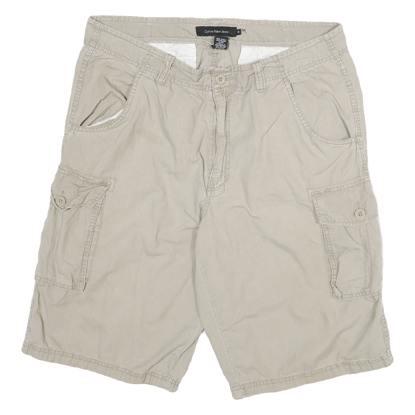 CALVIN KLEIN JEANS Mens Shorts Beige Cargo Plain 2XL W36 Cotton Comfortable Refurbished - N/A refurbished available on Cerqular