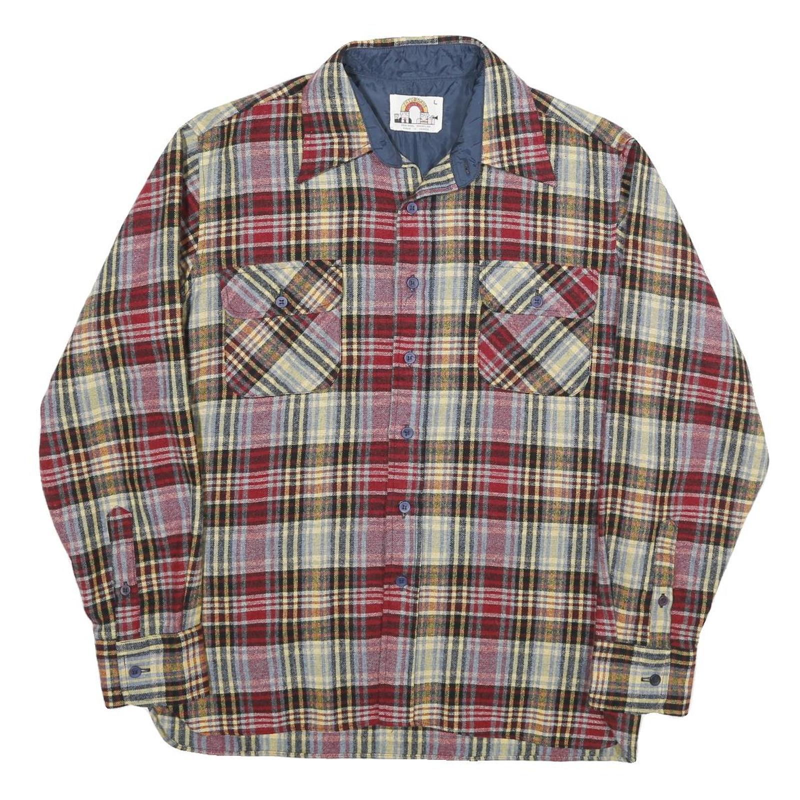 SATURDAYS Mens Red & Grey Plaid Shirt L Button Front Check Casual Refurbished - N/A refurbished available on Cerqular
