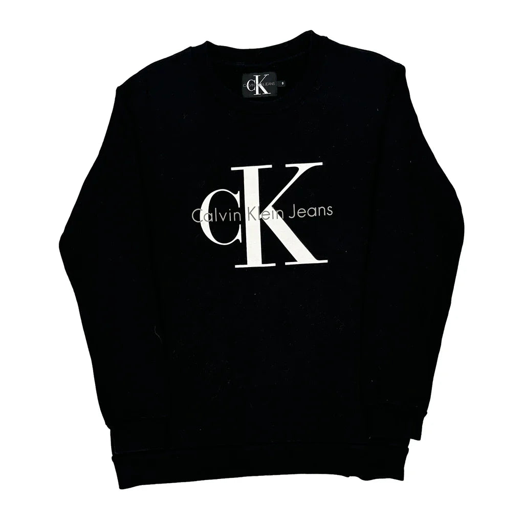 Buy Calvin Klein Jeans Graphic Sweatshirt - Small Black Cotton Refurbished - $44.21 Calvin Klein Jeans Graphic Sweatshirt - Small Black Cotton Refurbished - Thrifted (note: this is a term often used to describe second- refurbished available on Cerqular