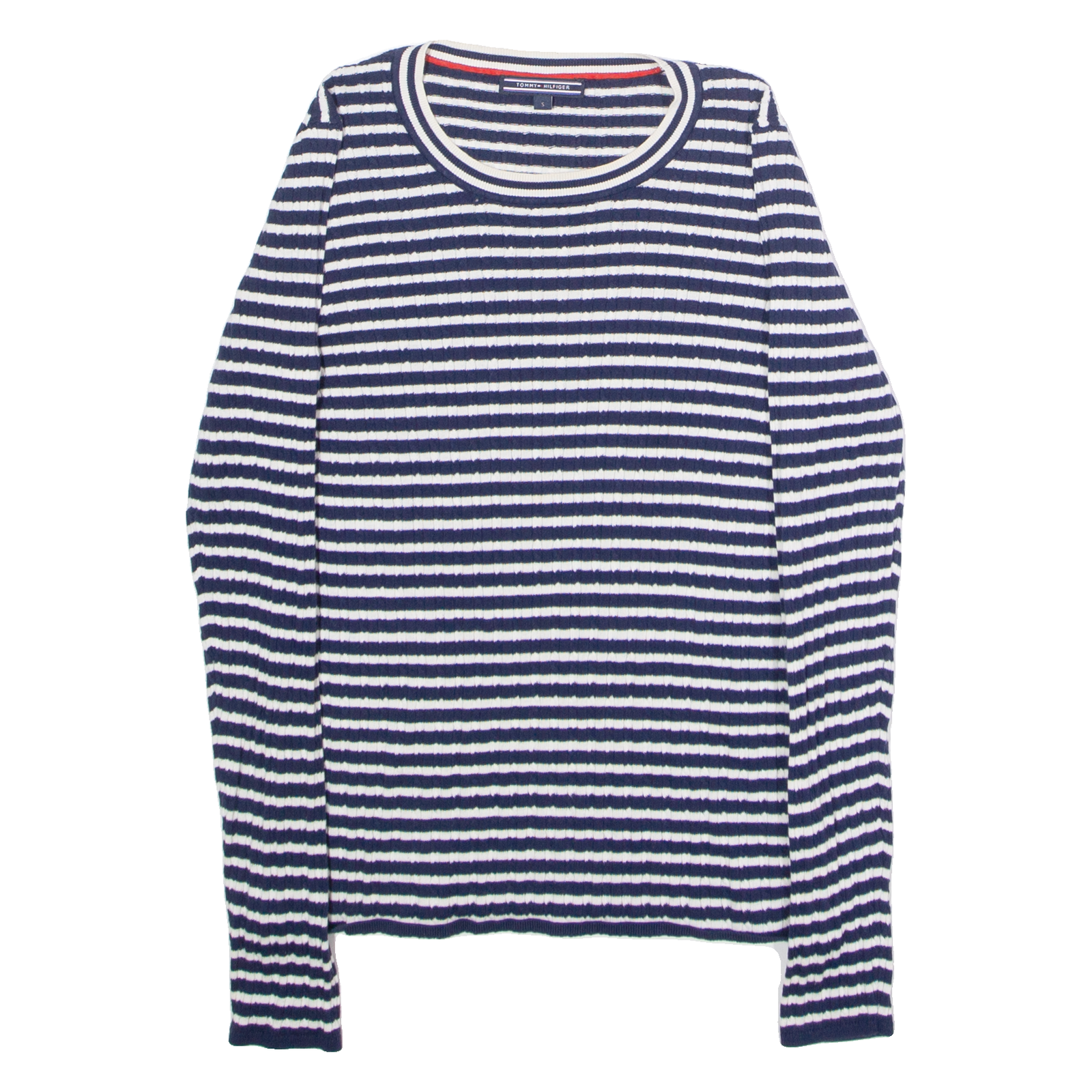 TOMMY HILFIGER Womens Patterned Jumper Blue Striped Crew Neck Tight Knit S Refurbished - N/A refurbished available on Cerqular