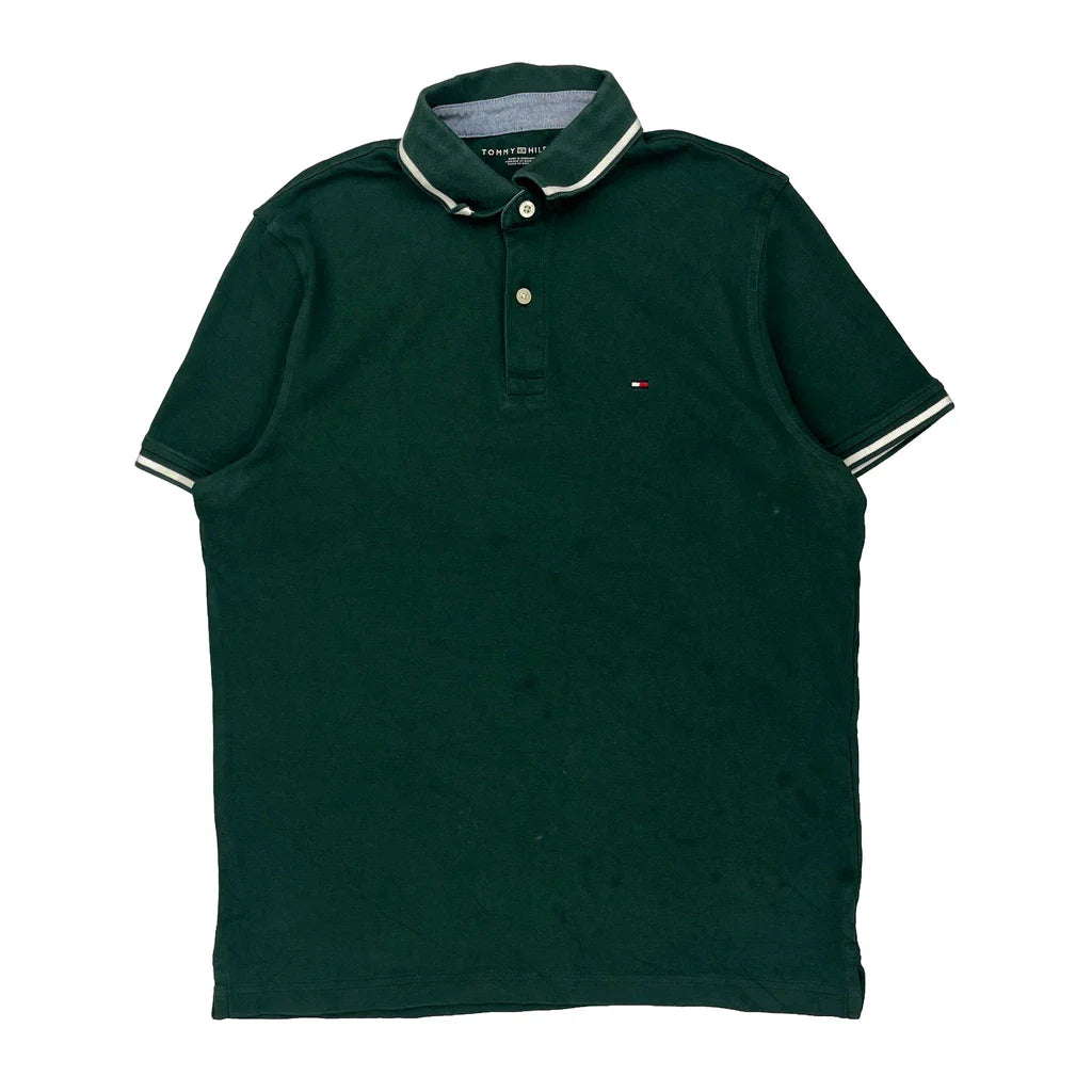Tommy Hilfiger Polo Shirt - Medium Green Cotton Refurbished - Thrifted (note: this is a term often used to describe second- refurbished available on Cerqular