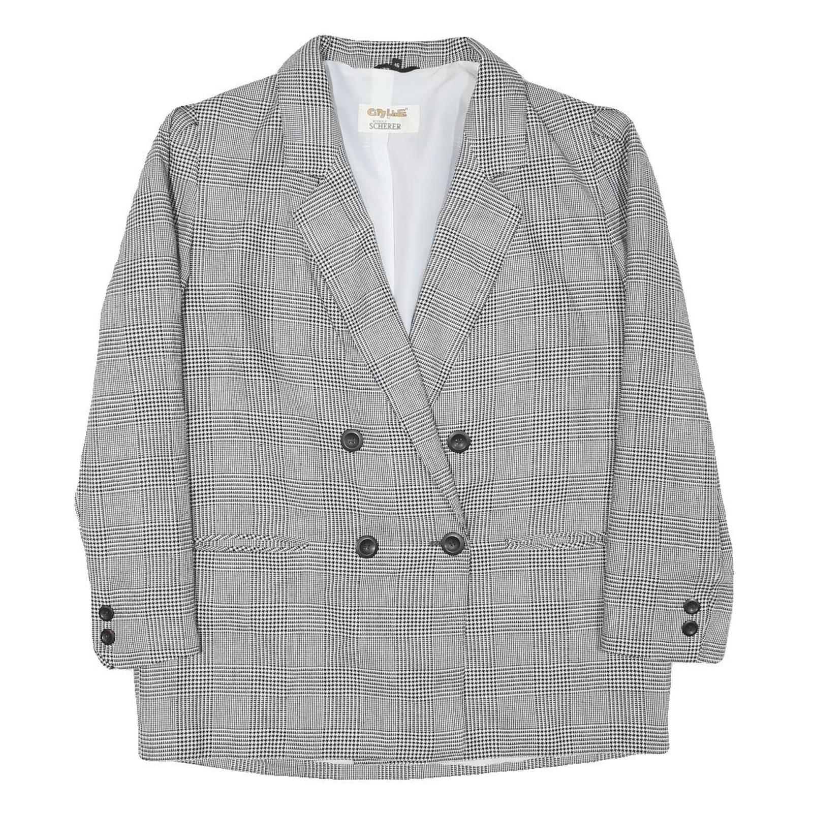 CITY LINE Womens Grey Check Double Breasted Jacket L Polyester Blend Plain Refurbished - N/A refurbished available on Cerqular