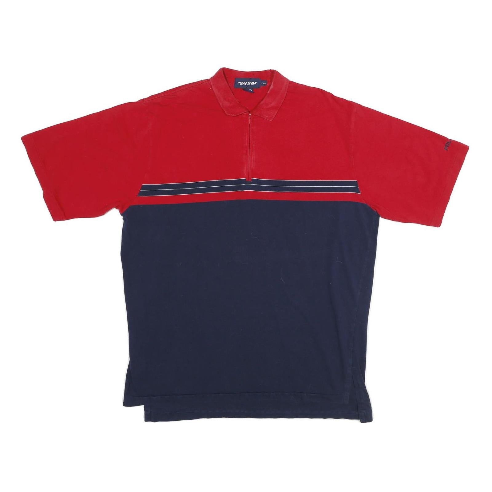 POLO RALPH LAUREN Mens Red & Navy Short Sleeve Plain L Cotton Blend Polo Shirt Refurbished - N/A refurbished available on Cerqular