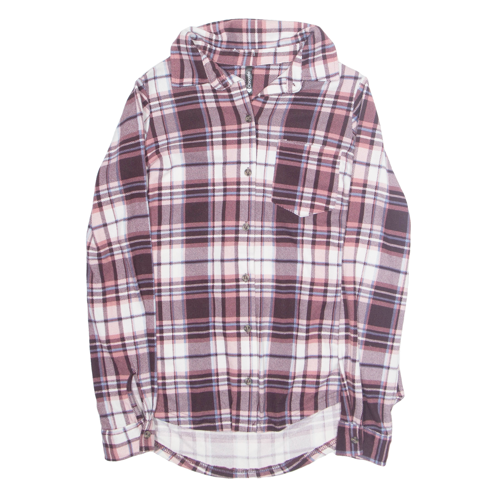 CHICOREE Womens Printed Shirt Pink Collared Long Sleeve Plaid XS Refurbished - N/A refurbished available on Cerqular