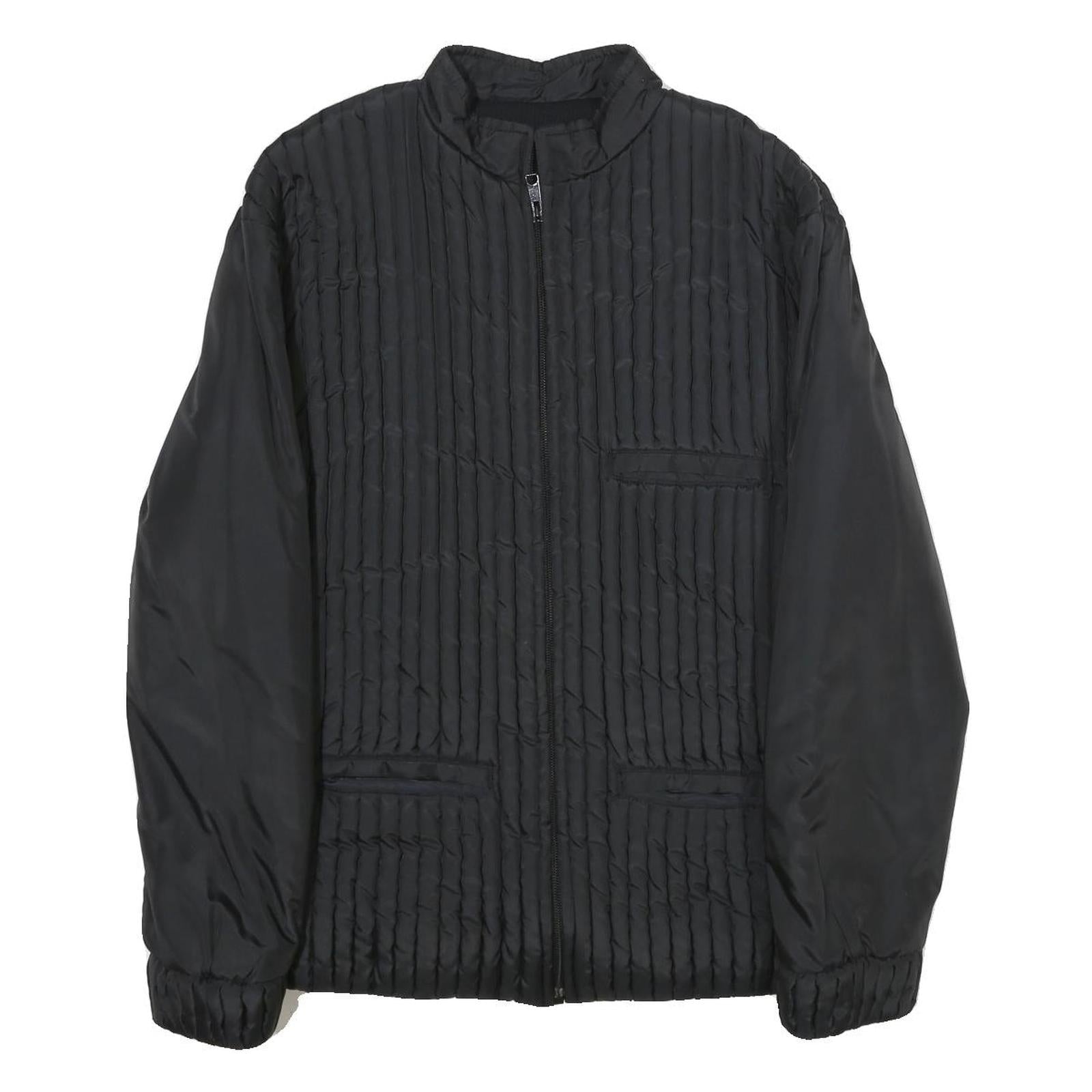 CASSIA Mens Black Quilted Jacket M Woven Zip Up Stylish Casual Outerwear Refurbished - N/A refurbished available on Cerqular
