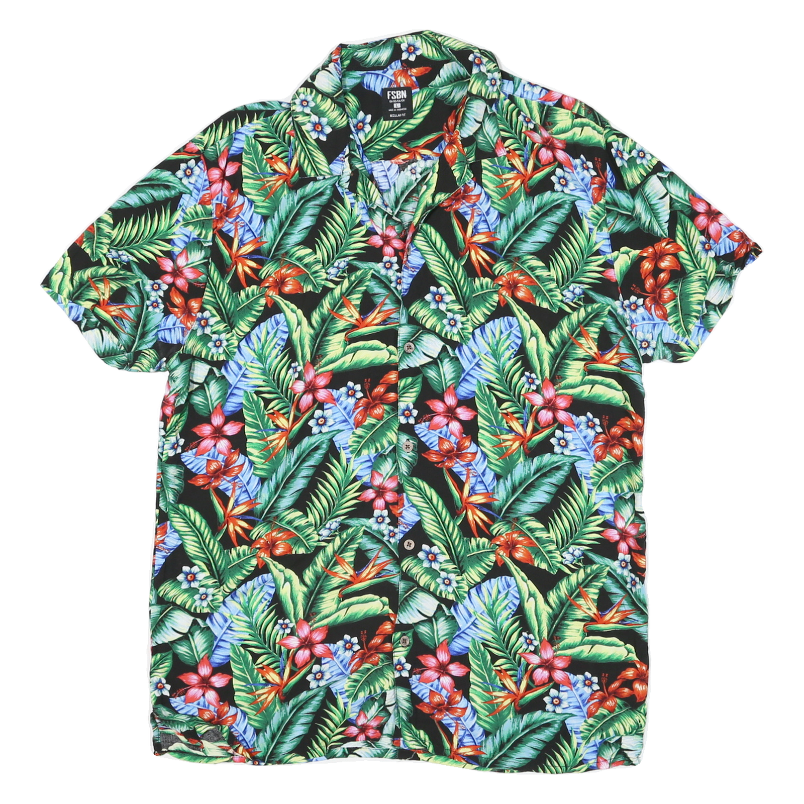 FSBN Mens Black & Green Tropical Print Shirt L Summer Beach Casual Vacation Refurbished - N/A refurbished available on Cerqular