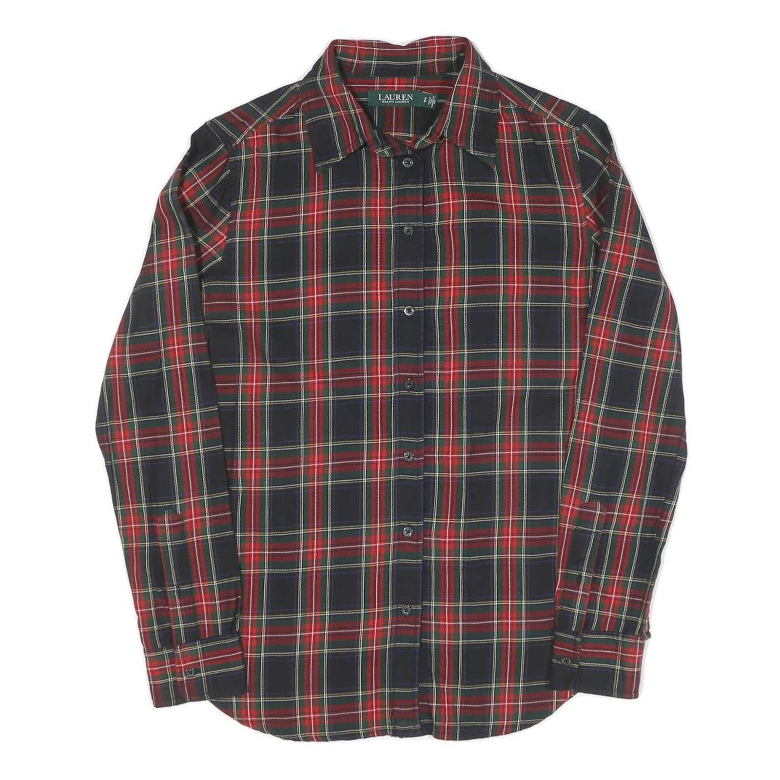LAUREN RALPH LAUREN Womens Red & Navy Check Shirt S Classic Cotton Long Sleeve Refurbished - N/A refurbished available on Cerqular
