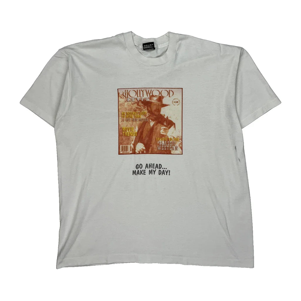 Hollywood Theme Fruit Of The Loom Graphic T-Shirt - XL White Cotton Blend Refurbished - Thrifted (note: this is a term often used to describe second- refurbished available on Cerqular