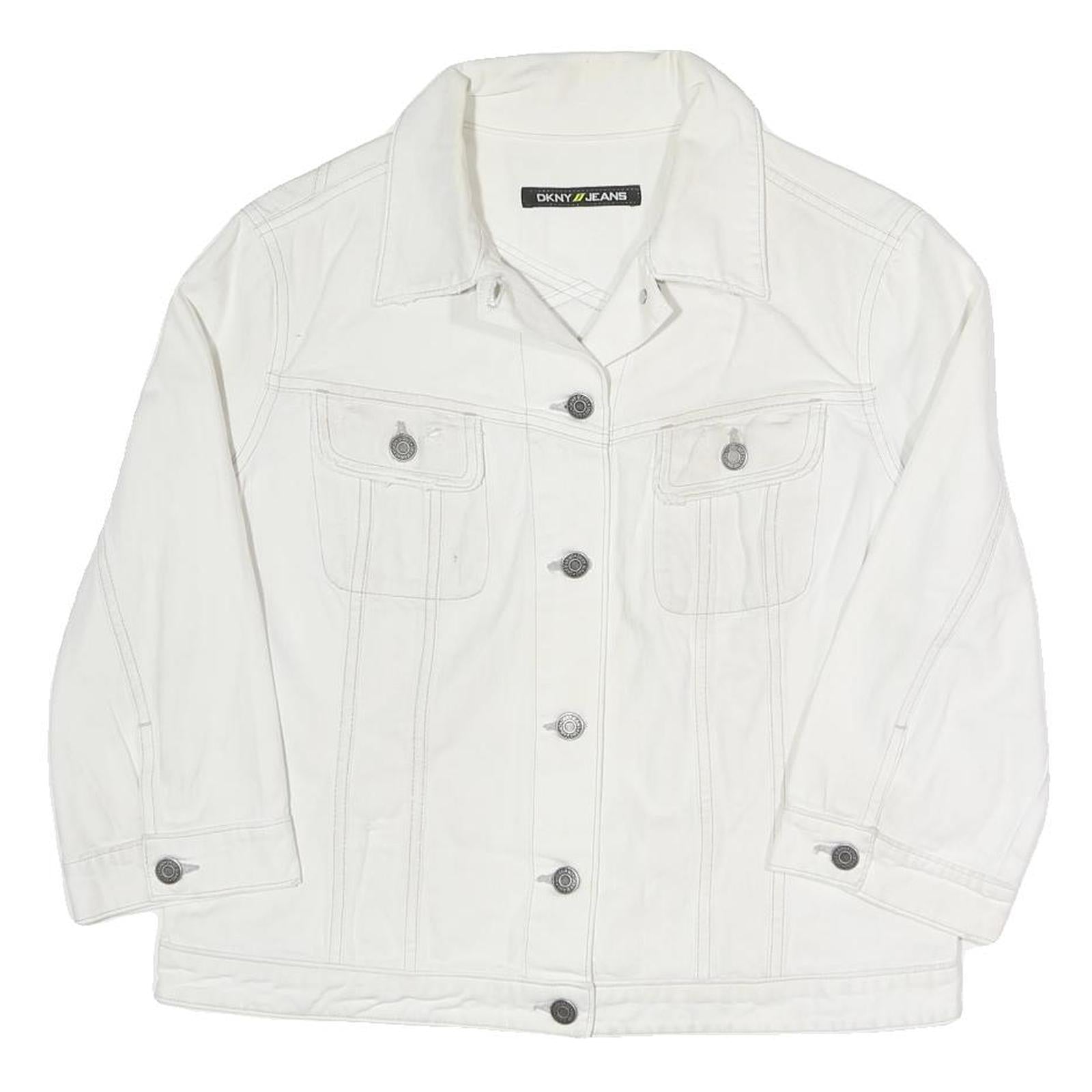 DKNY Womens White Jacket XL Cotton Blend Button Plain Stylish Casual Durable Refurbished - N/A refurbished available on Cerqular