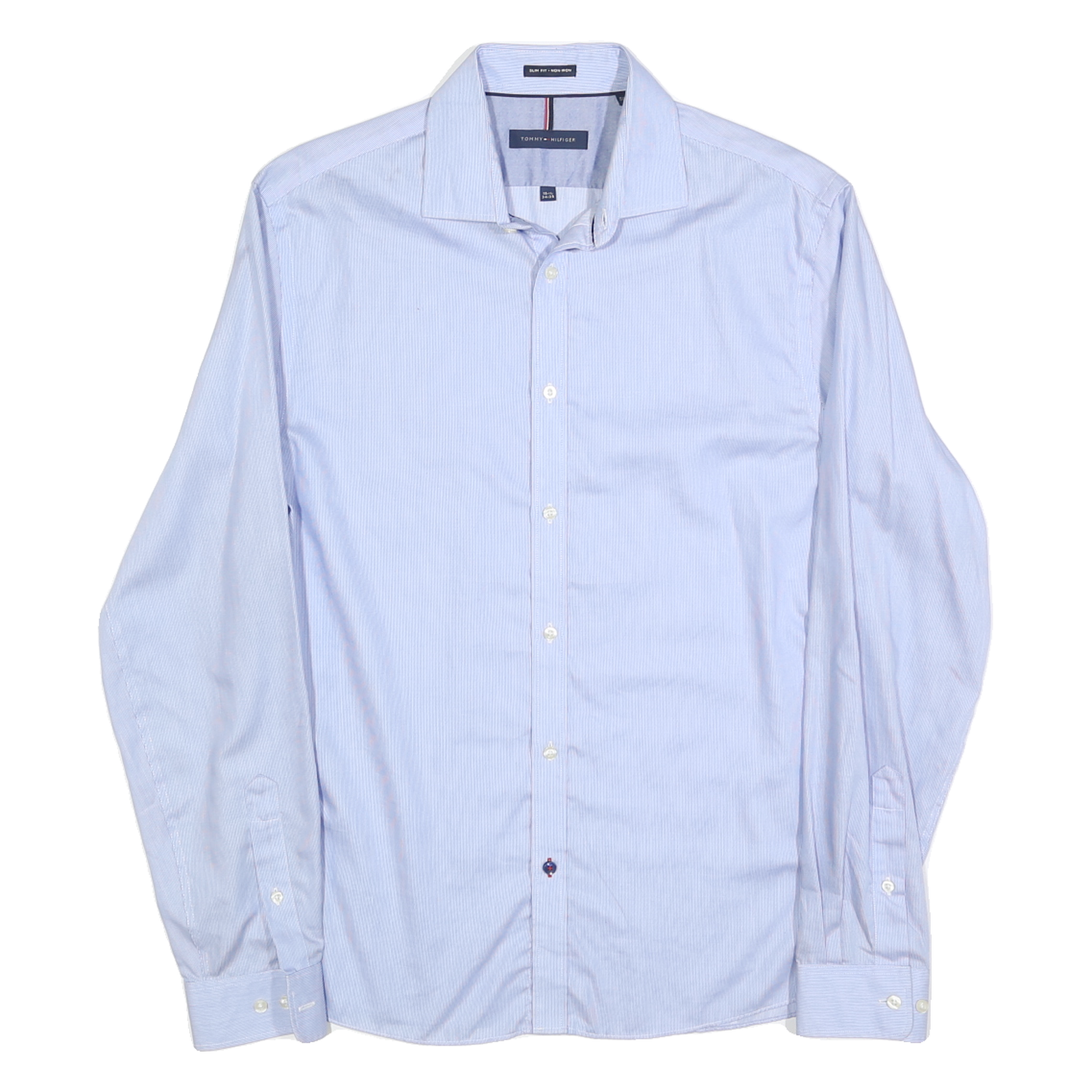 TOMMY HILFIGER Mens Blue Slim Fit Shirt M Stripe Button Collar Elegant Refurbished - N/A refurbished available on Cerqular