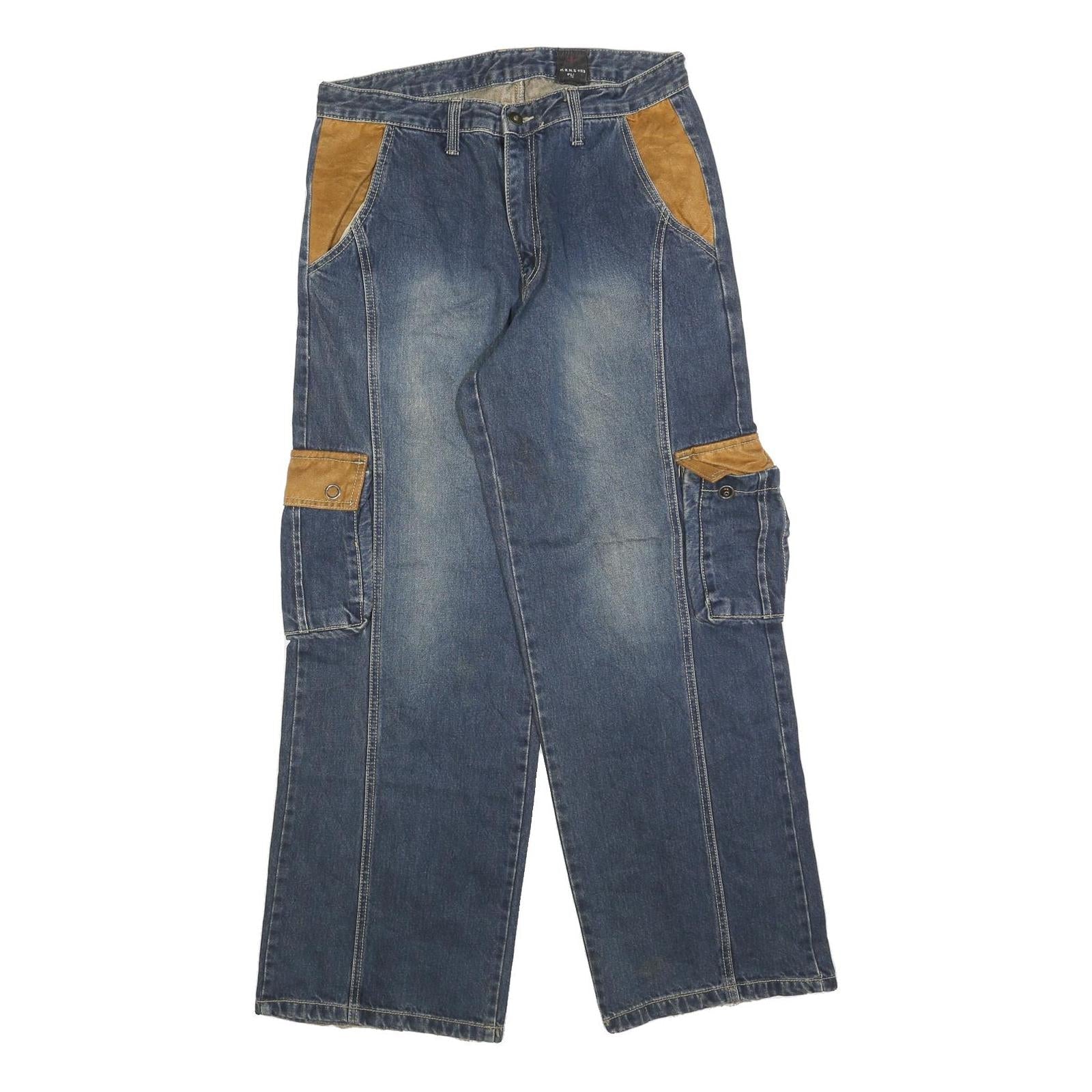 HBNG Womens Relaxed Blue Denim Stone Wash Jeans W32 L30 Cargo Pocket Workwear Refurbished - N/A refurbished available on Cerqular
